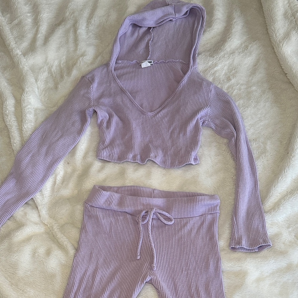 Fashion Nova Viral Lavender Ribbed Hoodie and Pants Set
